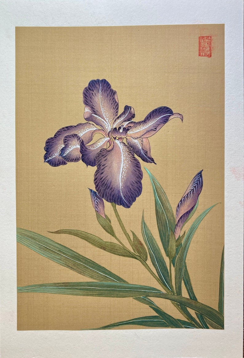 Handmade Iris Flower Painting: Asian Mogu Art on Silk - Etsy