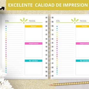Planejadores Diários para Imprimir - Planejadores Perpétuos - Arquivos PDF para Imprimir - Organizadores - Planejadores - em Espanhol - Notas