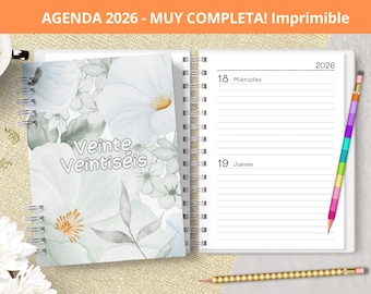 Agenda 2026 - Dos días por página - para imprimir - Planeadores Mensuales - Gastos - Notas Bullet Journal - archivos pdf - MUY COMPLETA