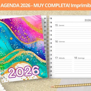 Agenda 2026 Semanal para imprimir - Planeadores Mensuales - Gastos - Notas punteadas Bullet Journal - archivos PDF imprimibles MUY COMPLETA