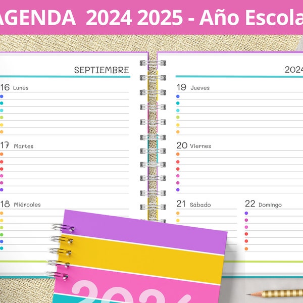 Agenda 2024 2025 - Année scolaire - Imprimable - Août à juillet - Vue hebdomadaire - Fichiers PDF à imprimer - notes du bullet journal - numérique