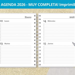 Agenda 2026 - Dos días por página - para imprimir - Planeadores Mensuales - Gastos- Notas- archivos PDF imprimibles - digital - MUY COMPLETA