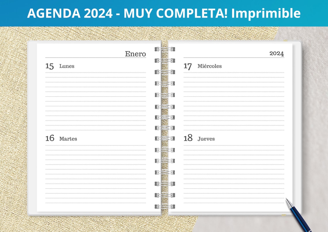 Agenda 2024 Dos dias por pagina para imprimir Etsy España