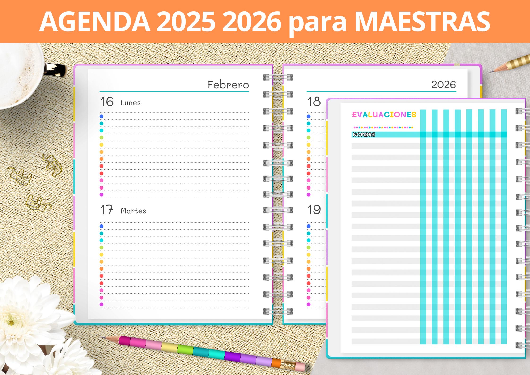 School Agenda 2025 2026 for teachers to print - Attendance - Evaluations - Grades - Lists - Planners-Planners