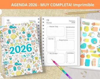 2026 Daily Planner with Stickers - Printable - Monthly Planners - Expense Tracker - Bullet Journal Notes - Planner - VERY COMPLETE