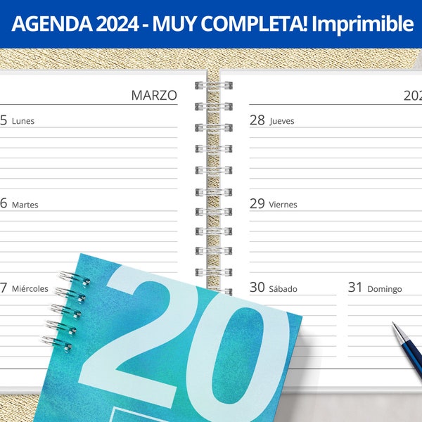 Agenda 2024 Semanal para imprimir - Semana a la Vista - Planeadores Mensuales - gastos - archivos PDF imprimibles - MUY COMPLETA