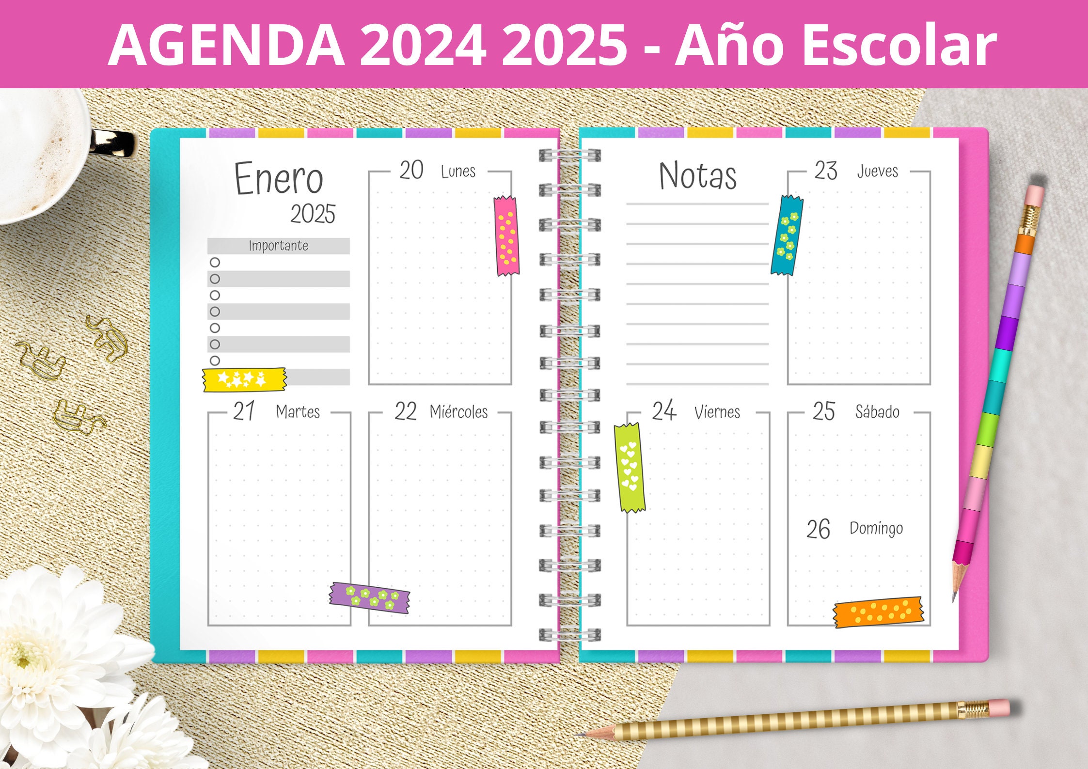 Agenda Escolar Unicornio 2023 2024: Regalo Para Estudiante Primario Secundaria Y Preparatoria Y Colegio | Planificador Organizador Semanal Y Mensual