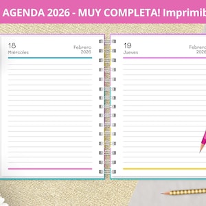 Agenda 2026 Diaria para imprimir - Planeadores Mensuales - Gastos - Notas punteadas Bullet Journal - archivos PDF imprimibles - MUY COMPLETA