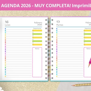 Agenda 2026 Diaria para imprimir - Planeadores Mensuales - Gastos - Notas punteadas Bullet Journal - archivos PDF imprimibles - MUY COMPLETA