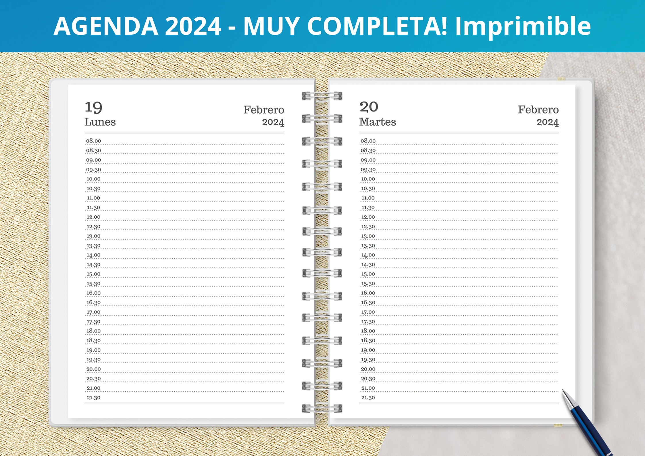 Agenda 2024 Daily-2 Pages Per Day-a4-21x29.7-for Hotel Restaurants