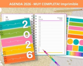 2026 Daily Agenda with Stickers - Printable - Monthly Planners - Expenses - Bullet Journal Notes - Planner - VERY COMPLETE