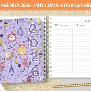 Agenda 2026 - Dos días por página - para imprimir - Planeadores Mensuales - Gastos - Notas Bullet Journal - archivos pdf - MUY COMPLETA
