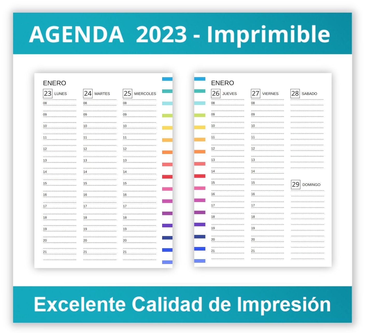Agenda imprimible 2023 Semanal Semana a la vista archivos Etsy México
