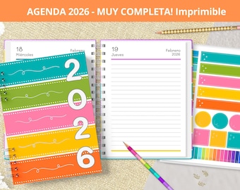 2026 Daily Agenda with Stickers Stickers - to print - Monthly Planners - Expenses - Bullet Journal Notes - Planner - VERY COMPLETE