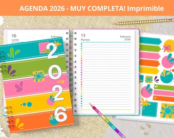 2026 Daily Agenda with Stickers - Printable - Monthly Planners - Expenses - Bullet Journal Notes - Planner - VERY COMPLETE
