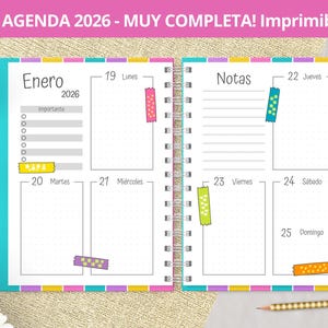 Agenda 2026 Semanal para imprimir - Planeadores Mensuales - Gastos - Notas punteadas Bullet Journal -archivos PDF imprimibles - MUY COMPLETA