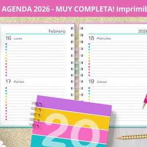 Agenda 2026 - Dos días por página - para imprimir - Planeadores Mensuales - Gastos - Notas Bullet Journal - archivos pdf - MUY COMPLETA