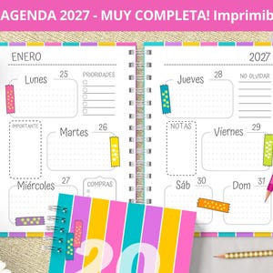 Wochenplaner 2027 zum Ausdrucken – Monatsplaner – Ausgabenübersicht – Bullet Journal mit Punktnotizen – Druckbare PDF-Dateien – SEHR UMFASSEND