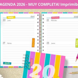 Agenda 2026 - Dos días por página - para imprimir - Planeadores Mensuales - Gastos - Notas Bullet Journal - archivos pdf - MUY COMPLETA
