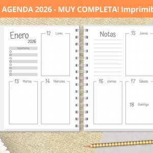 Agenda 2026 Semanal para imprimir - Planeadores Mensuales- Gastos - Notas punteadas Bullet Journal - archivos PDF imprimibles - MUY COMPLETA