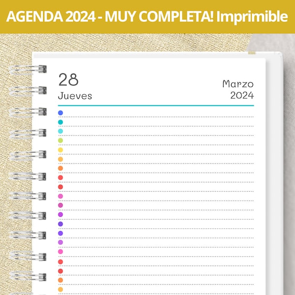 Agenda 2024 Diaria para imprimir - Un Dia por Pagina - Planeadores Mensuales - Gastos - Notas bullet journal - archivos PDF - MUY COMPLETA