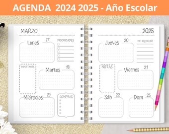 Agenda 2024 2025 - School Year - Printable - August to July - Weekly View - PDF files to print - bullet journal notes - digital