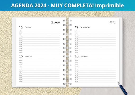 Agenda 2024 / Planner 2024 / Two Days per Page / Printable Pdf File / PDF  Medium Oficio / Printable Agenda / Colorful Agenda 