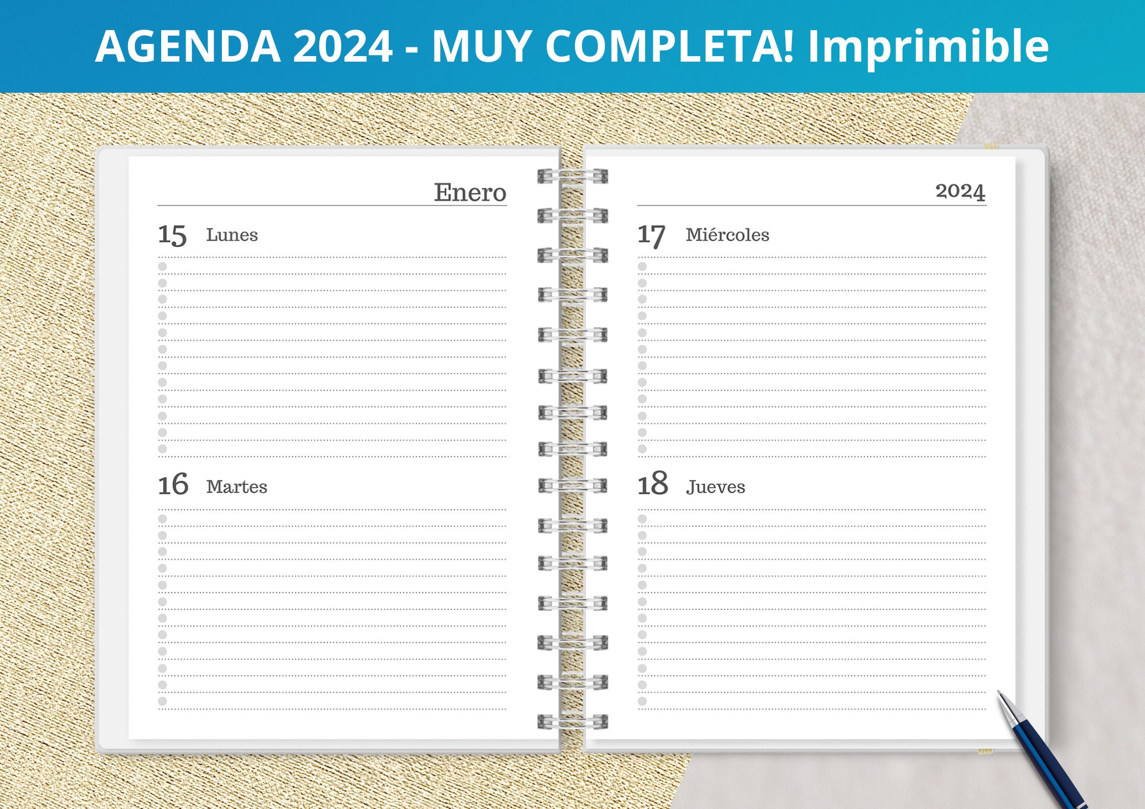 Agenda 2024 Dos dias por pagina para imprimir Planeadores Mensuales