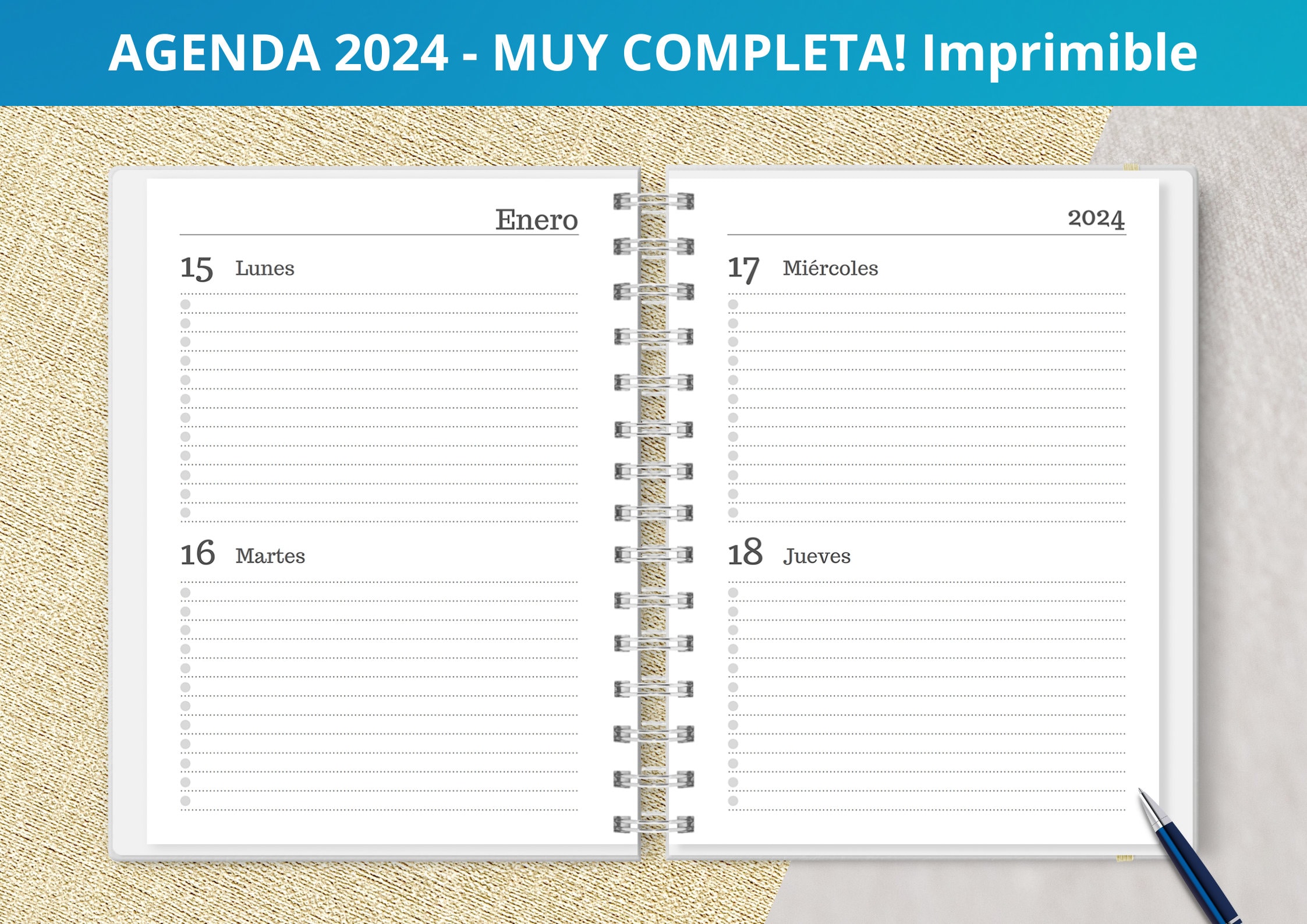 Agenda 2024 Due giorni per pagina stampabile Agende mensili Spese file PDF  stampabili digitale MOLTO COMPLETA -  Italia