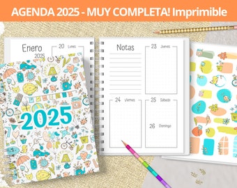 2025 Agenda with Stickers - Printable Weekly Planner - Monthly Planner - Expenses - Bullet Journal Notes PDF Files VERY COMPLETE
