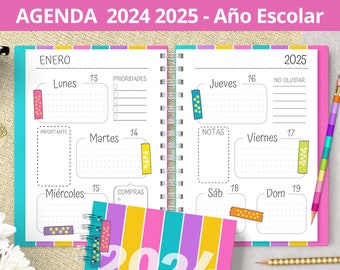 Agenda 2024 2025 - School Year - Printable - August to July - Weekly View - PDF files to print - bullet journal notes - digital