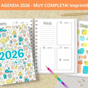 Agenda 2026 con Pegatinas STICKERS - Semanal para imprimir - Planeadores Mensuales- Gastos- Notas Bullet Journal Archivos pdf - MUY COMPLETA