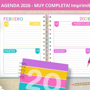 Agenda 2026 - Dos días por página - para imprimir - Planeadores Mensuales - Gastos - Notas Bullet Journal - archivos pdf - MUY COMPLETA