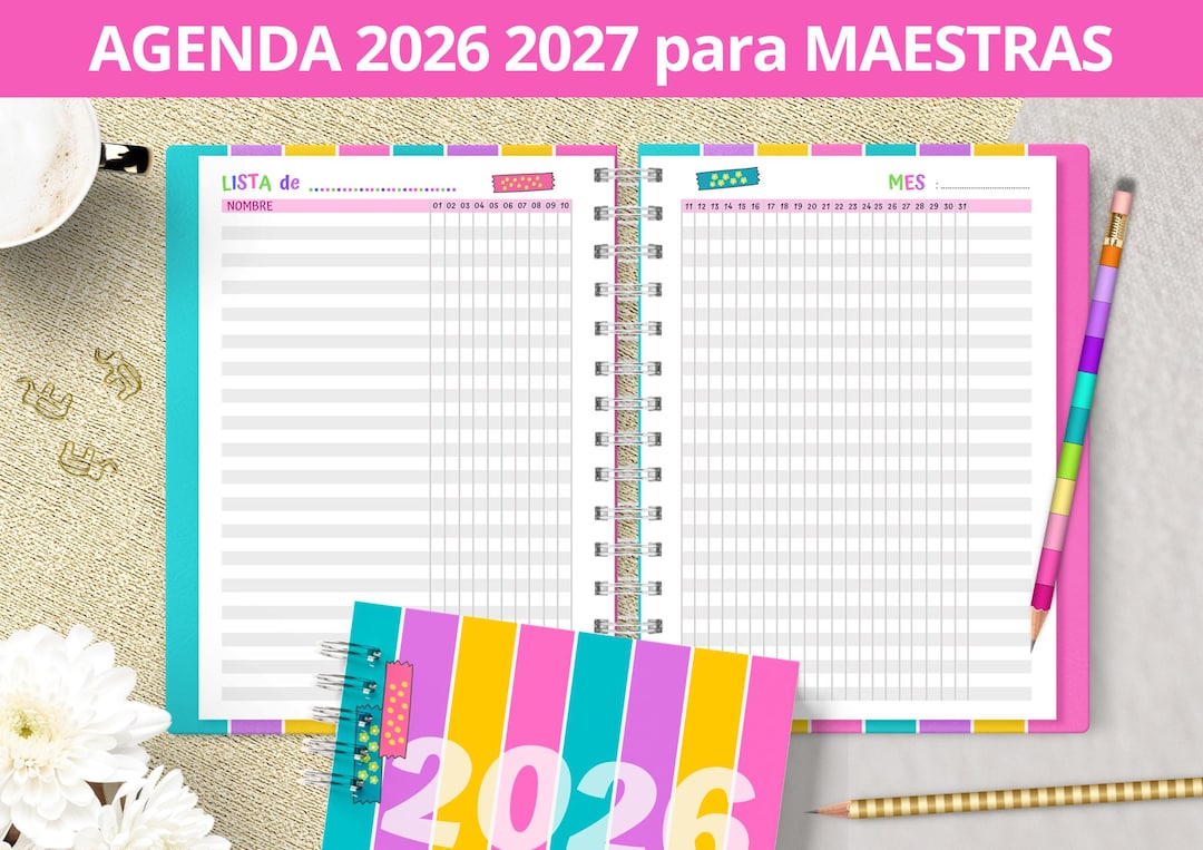 Agenda Escolar 2026 2027 para maestros para imprimir - Asistencia ...