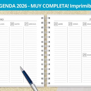 Agenda 2026 Semanal para imprimir - Semana a la Vista - Planeadores Mensuales - gastos - notas - archivos PDF imprimibles - MUY COMPLETA