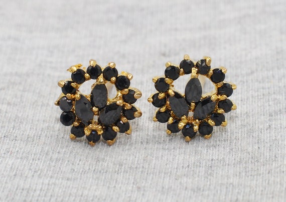 22kt Gold Plated Black Stone Earrings Post | 22kt Gold Plated Handmade Prong Set Flower Stud Earrings | DIY Jewelry Making Supplies | Gift