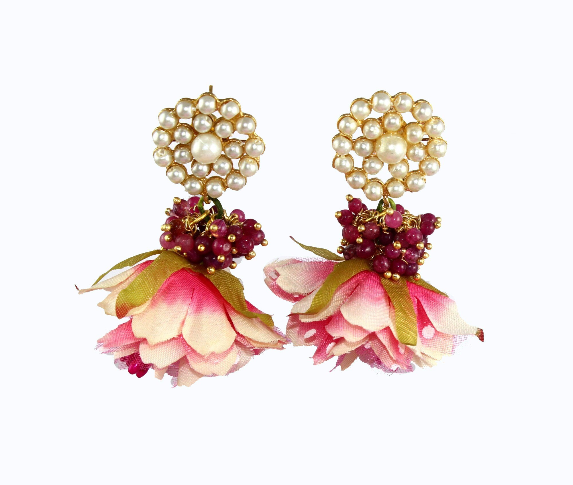 Shaded Pink Flower Earrings / Gemstone Cluster Earrings / Bridal