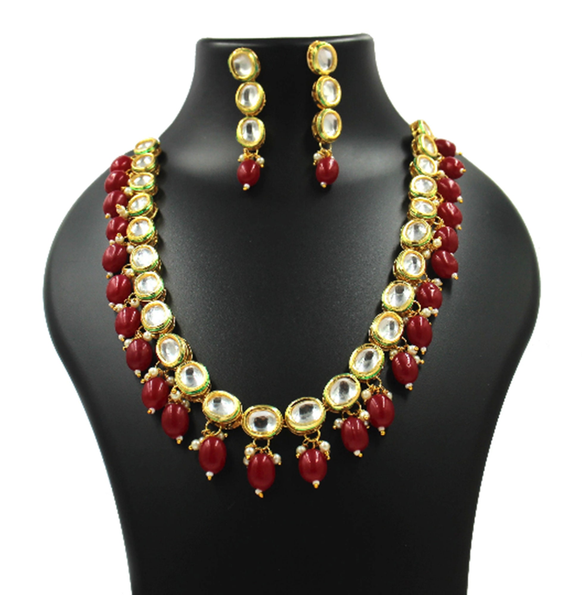 Qi: Red Chakra Triple Beaded Necklace Set - One with band of small gold  glass beads, one banded in nuggets and one with small red garnet quartz —