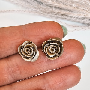 Rose Stud Earrings | Polymer Clay Floral Earrings, Gift for her, Gold and Silver Studs