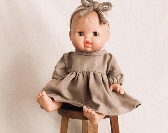READY TO SHIP / Minikane doll clothes set  / Minikane  doll dress / Linen clothes for Minikane / 13 inch Doll  Clothes / Doll Bow