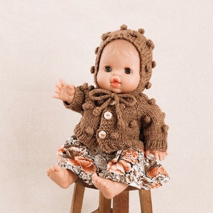 Minikane doll clothes / Minikane doll dress / Minikane accessories / 13 inch Doll Clothes / Popcorn cardigan / Minicane Doll bonnet image 1