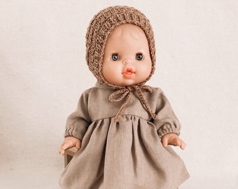 Minikane doll clothes set  / Minikane  doll dress / Linen clothes for Minikane / 13 inch Doll  Clothes / Paola Reina dress / Doll bonnet