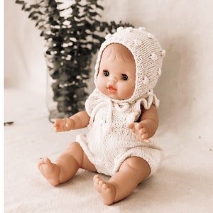 Minikane doll clothes / Hand Knit Doll Romper and Bonnet Set