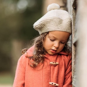 French Beret Knit Beige Beret Kids Hat Knitted Girl Beret with PomPom Toddler Hat with PomPom Wool Beret