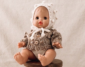 READY TO SHIP/ Minikane Doll Clothes / Bonnet Minikane / Doll Knitted Top /  Minikane popcorn Caardigan / Miniland doll clothes