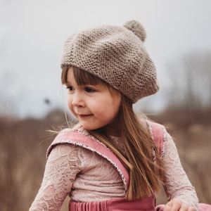 French Beret Knit Beige Beret Kids Hat Knitted Girl Beret with PomPom Toddler Hat with PomPom Wool Beret