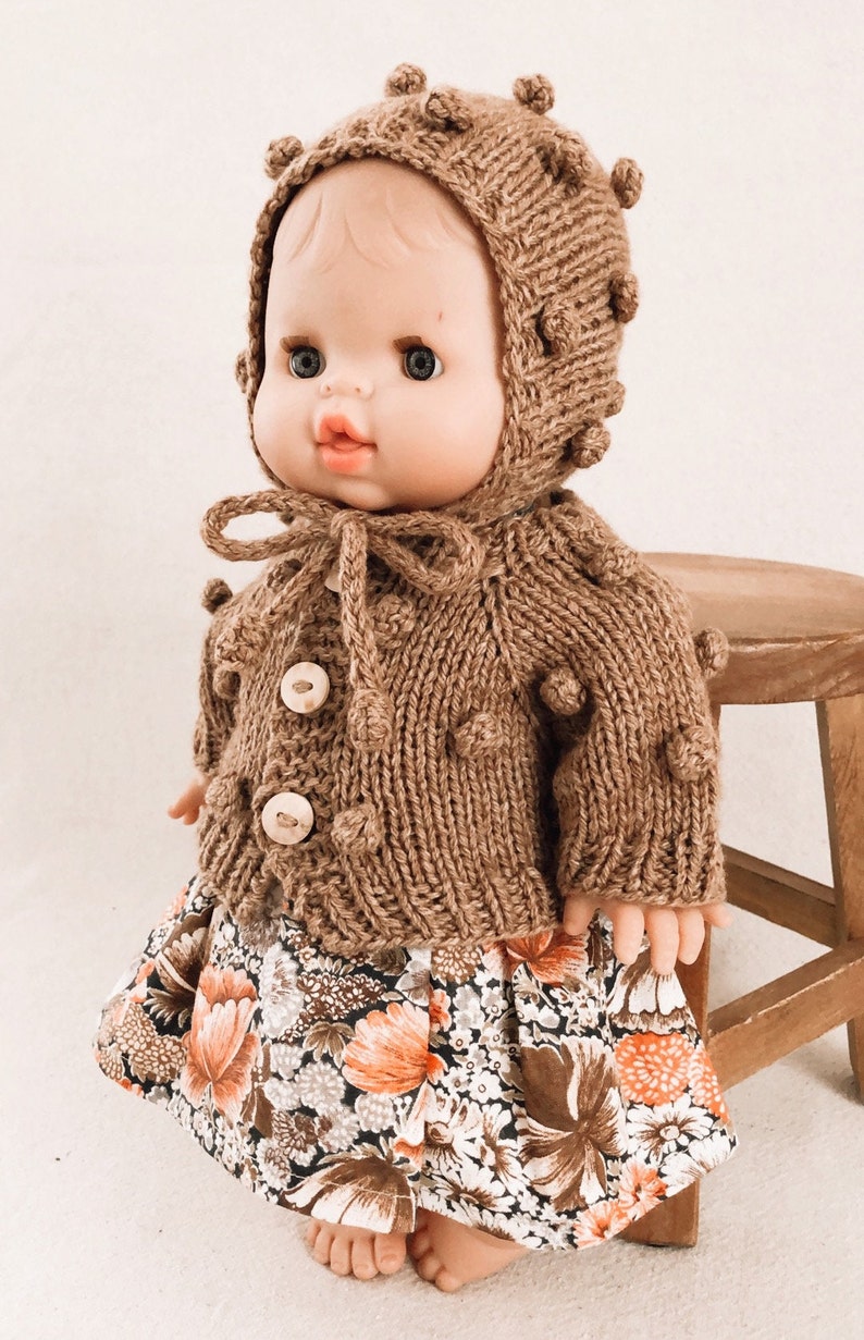 Minikane doll clothes / Minikane doll dress / Minikane accessories / 13 inch Doll Clothes / Popcorn cardigan / Minicane Doll bonnet image 7