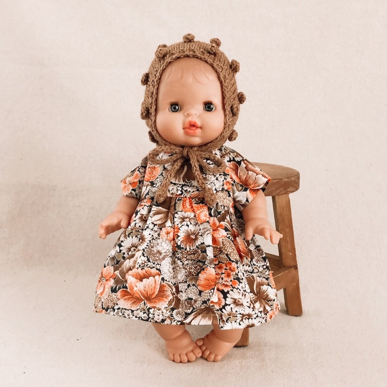 Minikane doll clothes / Minikane doll dress / Minikane accessories / 13 inch Doll Clothes / Popcorn cardigan / Minicane Doll bonnet image 9