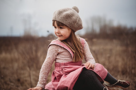 Boina francesa de punto, boina beige, sombrero para niños, boina de punto  para niña con pompón, sombrero para niños pequeños con boina de lana PomPom  -  México