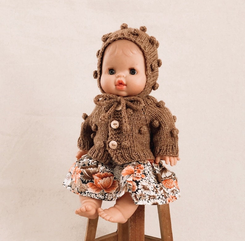 Minikane doll clothes / Minikane doll dress / Minikane accessories / 13 inch Doll Clothes / Popcorn cardigan / Minicane Doll bonnet image 2